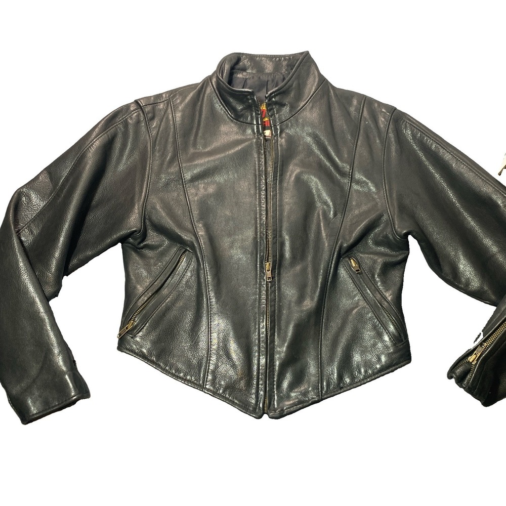Hot Leathers Women's Vtg Black Leather Motorcycle Sport Zipper Jacket Sz M USA - Picture 16 of 16